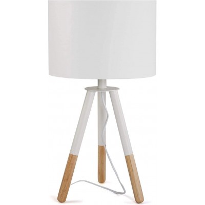 Lampe de table Façonner Cylindrique 58×32 cm. Trépied de serrage Salle, chambre et hall. Bois. Couleur blanc