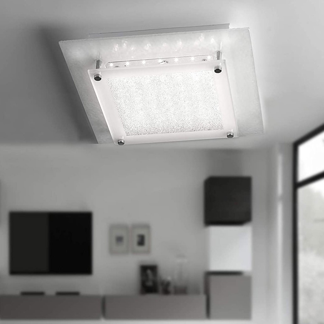 91,95 € Envío gratis | Plafón de interior 18W 44×42 cm. LED Cristal, metal y vidrio. Color blanco