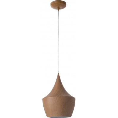 78,95 € Free Shipping | Hanging lamp 60W Cylindrical Shape Ø 24 cm. Living room, bedroom and lobby. Nordic Style. Metal casting and Wood. Brown Color