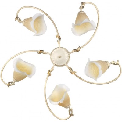 89,95 € Free Shipping | Ceiling lamp 69×68 cm. 5 light points Living room, dining room and lobby. Classic Style. Crystal, Metal casting and Glass. Golden Color