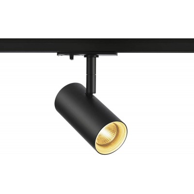 Indoor spotlight 8W 2700K Very warm light. Cylindrical Shape 11×11 cm. Adjustable LED. rail-rail system Living room, dining room and lobby. Sophisticated Style. Aluminum. Black Color