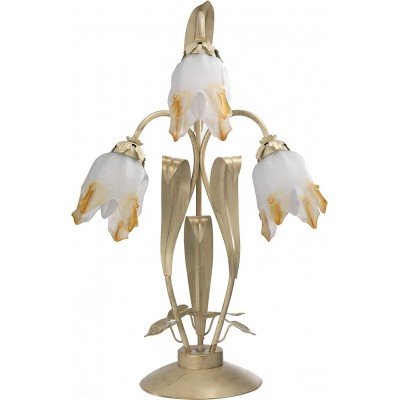 Lampada da tavolo 70×30 cm. 3 punti luce. disegno floreale Soggiorno, sala da pranzo e camera da letto. Stile classico. Metallo e Bicchiere. Colore d'oro