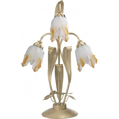 127,95 € Envoi gratuit | Lampe de table 70×30 cm. 3 points lumineux. conception de fleurs Métal et verre. Couleur dorée