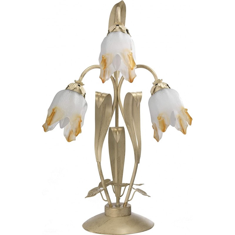 133,95 € Free Shipping | Table lamp 70×30 cm. 3 points of light. flower design Living room, dining room and bedroom. Classic Style. Metal casting and Glass. Golden Color