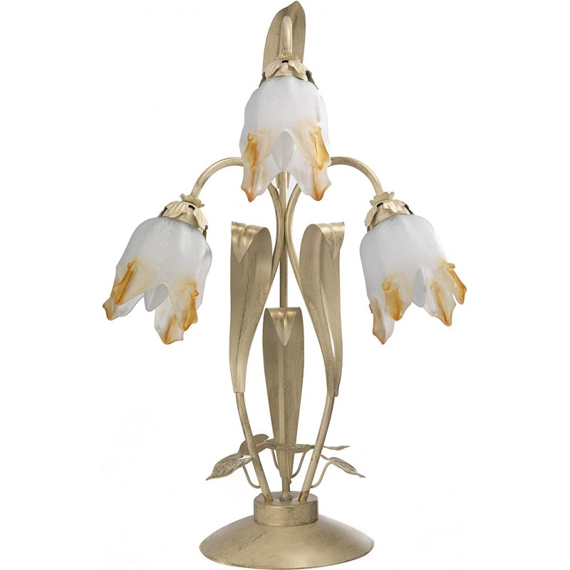 127,95 € Free Shipping | Table lamp 70×30 cm. 3 points of light. flower design Metal casting and glass. Golden Color