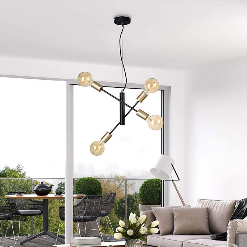 74,95 € Free Shipping | Hanging lamp 60W Spherical Shape 120×41 cm. 4 points of light Living room, bedroom and lobby. Retro Style. Metal casting. Black Color