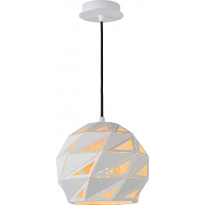 Hanging lamp 60W Spherical Shape Ø 25 cm. Living room, bedroom and lobby. Modern Style. Metal casting and Textile. White Color