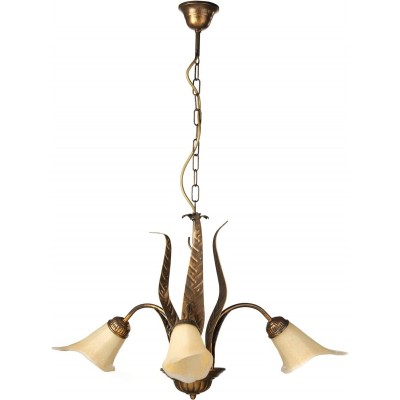 Lámpara colgante 6W 100×65 cm. 3 puntos de luz Salón, comedor y dormitorio. Estilo clásico. Metal y Vidrio. Color marrón