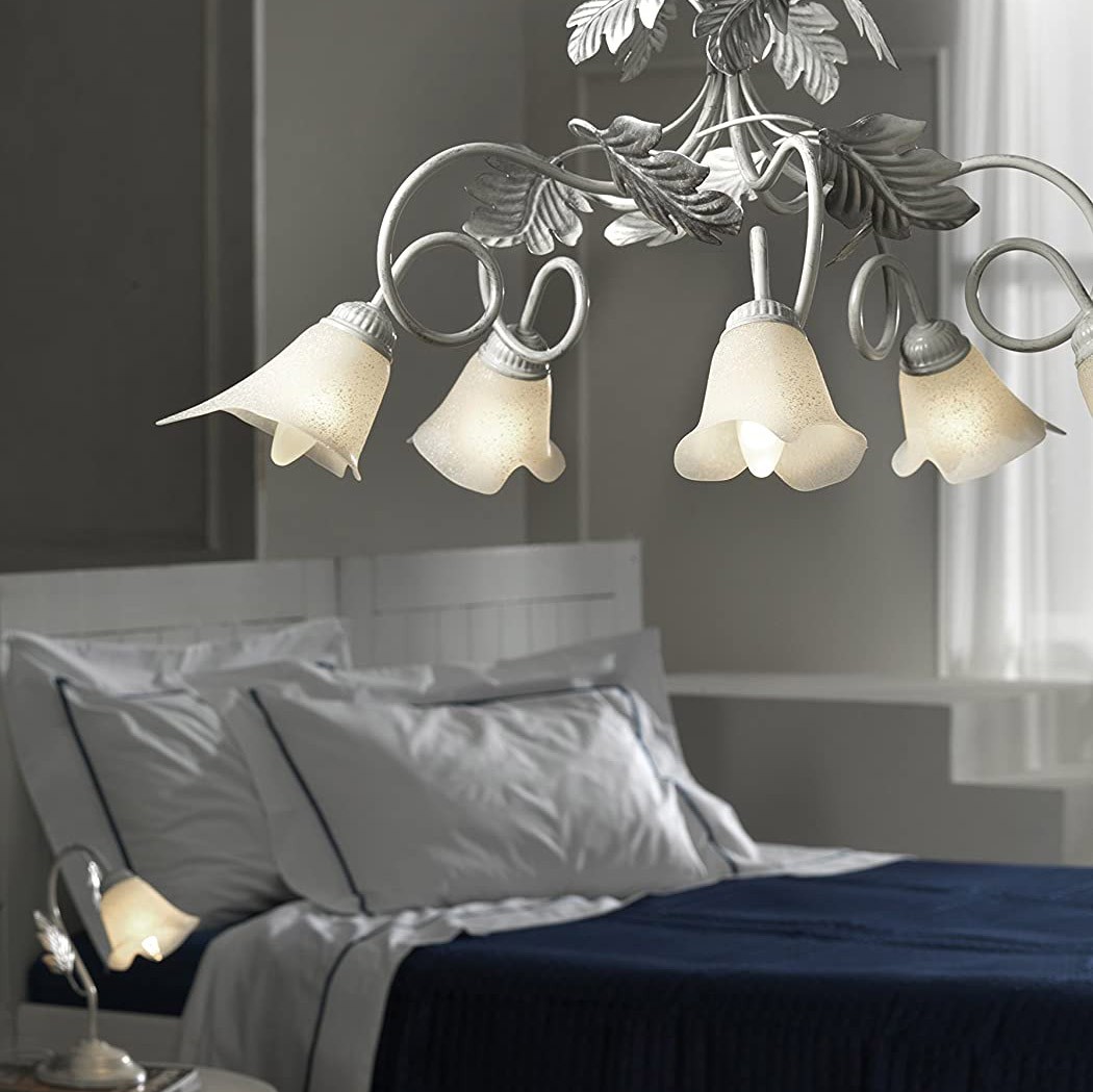 96,95 € Spedizione Gratuita | Lampada da parete per interni 50×50 cm. 3 punti luce. disegno floreale Metallo e bicchiere. Colore argento