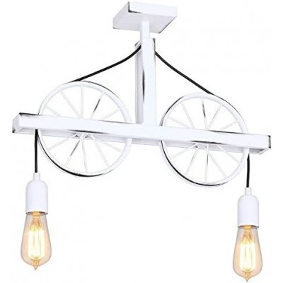 Lampe à suspension 52×45 cm. 2 points lumineux à LED. Hauteur réglable par système de poulie Salle, salle à manger et chambre. Métal. Couleur blanc