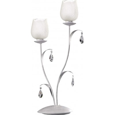 79,95 € Free Shipping | Table lamp 66×30 cm. 2 points of light. flower design Living room, dining room and lobby. Metal casting and Glass. Gray Color