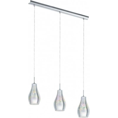 85,95 € Free Shipping | Hanging lamp Eglo 40W Cylindrical Shape 110×73 cm. Triple focus Living room, dining room and lobby. Rustic Style. Steel and Crystal. Plated chrome Color