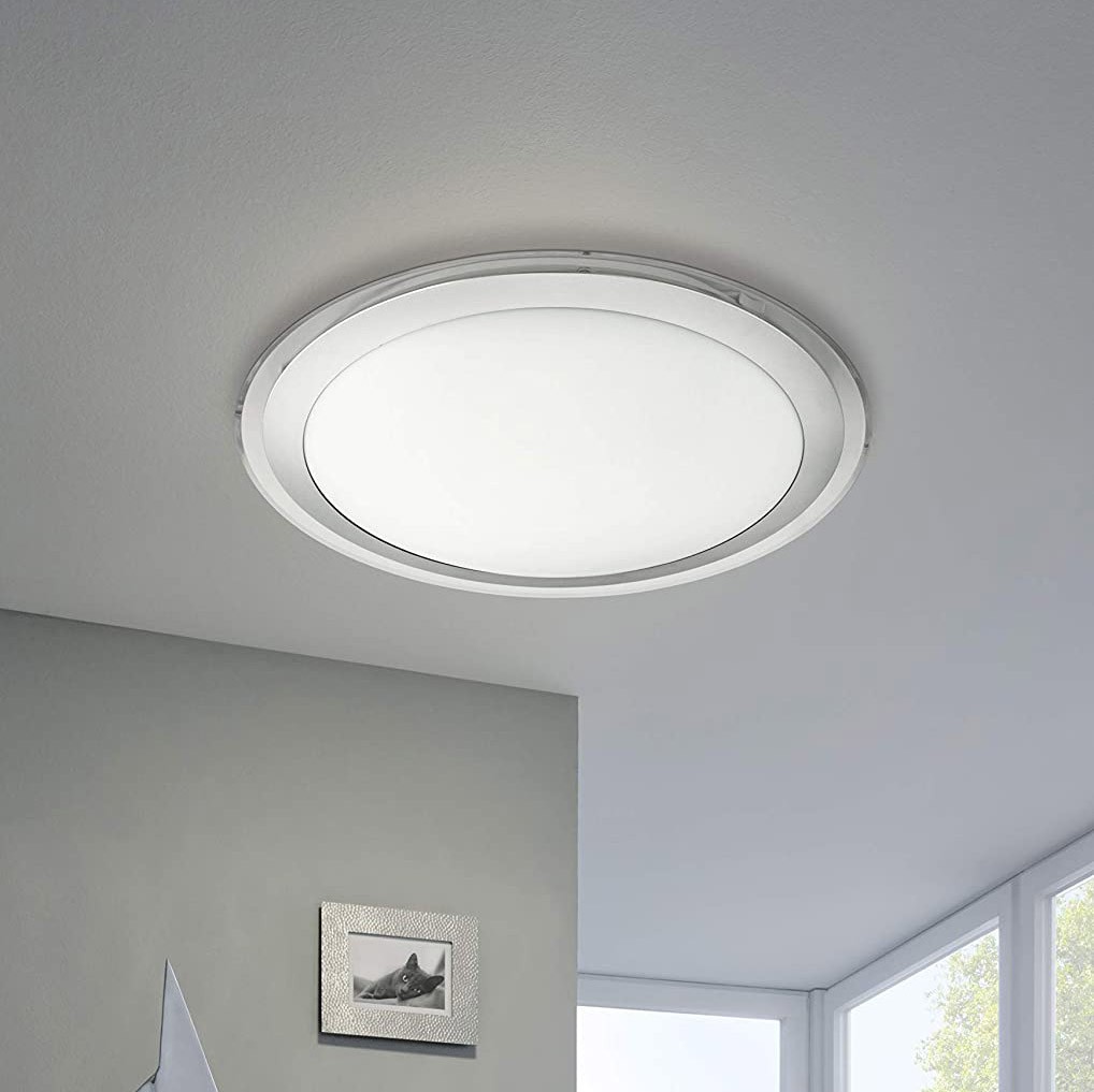 117,95 € Kostenloser Versand | Innendeckenleuchte Eglo 17W Ø 43 cm. Steuerung mit Smartphone-APP Stahl und pmma. Silber Farbe
