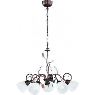 Chandelier Trio 40W 3000K Warm light. Conical Shape 150×70 cm. 5 light points Living room, dining room and bedroom. Metal casting and Glass. Brown Color