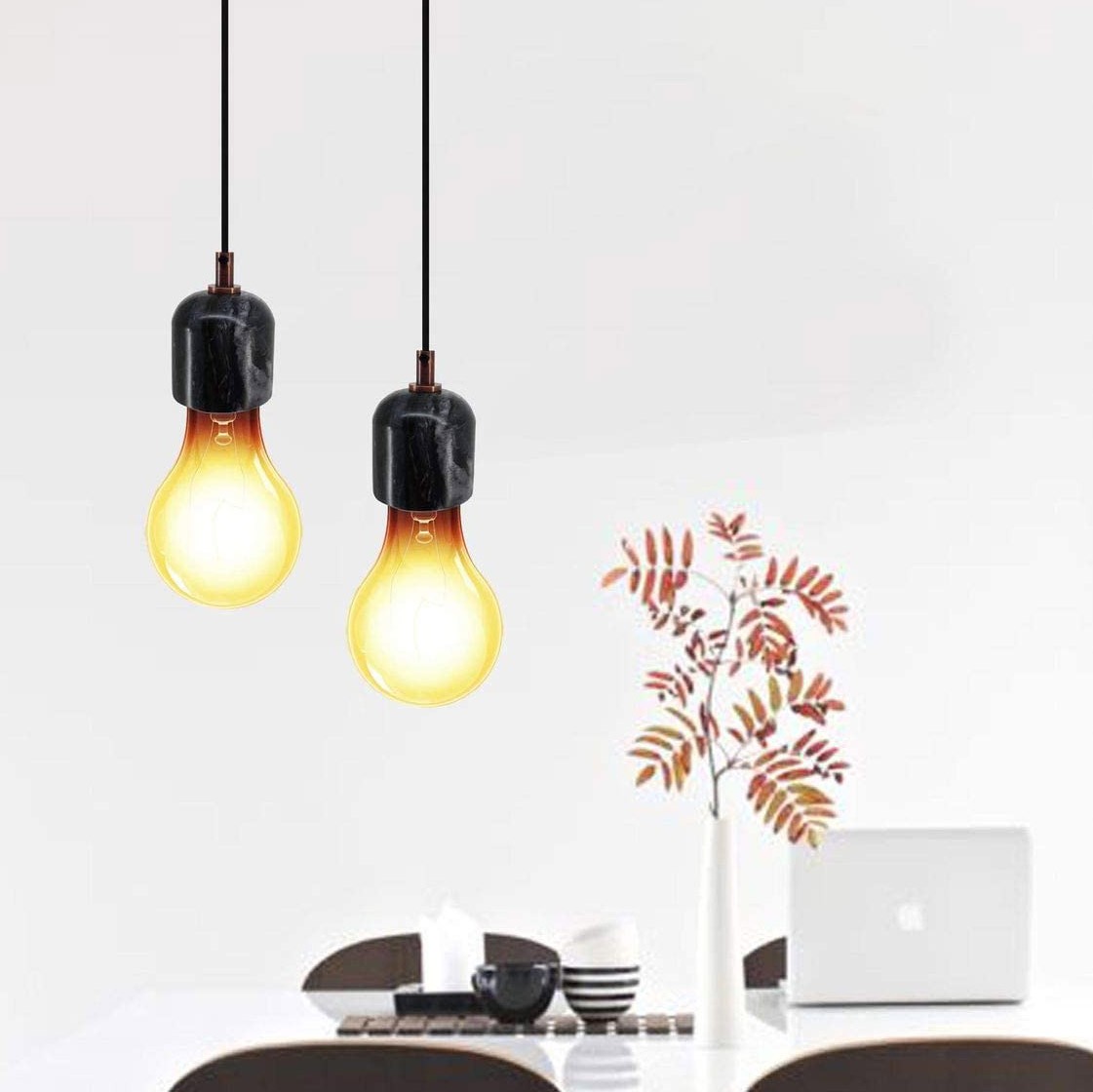 86,95 € Kostenloser Versand | Hängelampe 25W 36×11 cm. Metall und marmor. Schwarz Farbe