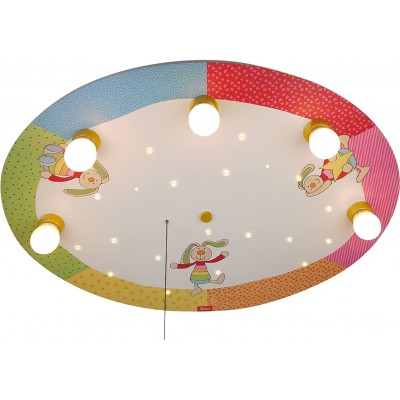 147,95 € Free Shipping | Kids lamp 25W Round Shape 71×53 cm. 5 points of light. Design with drawings of animals and rainbows Living room, dining room and bedroom. PMMA and Wood