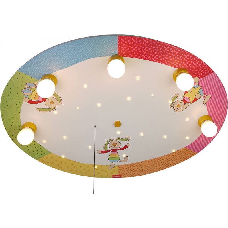 147,95 € 免费送货 | 儿童灯 25W 圆形的 形状 71×53 cm. 5点光。用动物和彩虹的图画设计 客厅, 饭厅 和 卧室. 有机玻璃 和 木头