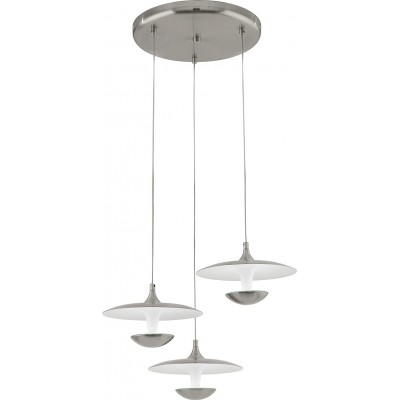 Lampe à suspension Eglo 21W Façonner Ronde 101×38 cm. Triple foyer Salle, salle à manger et chambre. Métal Nickelé. Couleur blanc