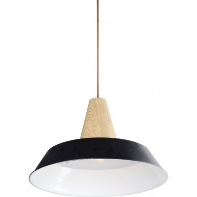 Hanging lamp 60W Round Shape 34×28 cm. Living room, bedroom and lobby. Metal casting and Wood. Black Color