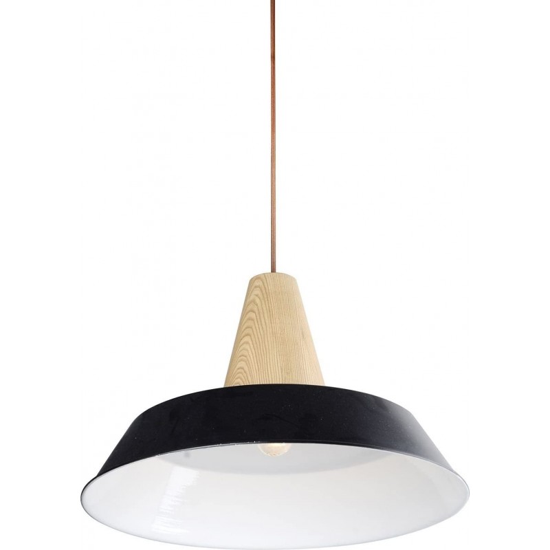 128,95 € Free Shipping | Hanging lamp 60W Round Shape 34×28 cm. Living room, bedroom and lobby. Metal casting and Wood. Black Color