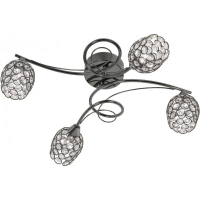 115,95 € Free Shipping | Ceiling lamp 40W 38×38 cm. 4 spotlights Living room, dining room and lobby. Crystal and Glass. Plated chrome Color
