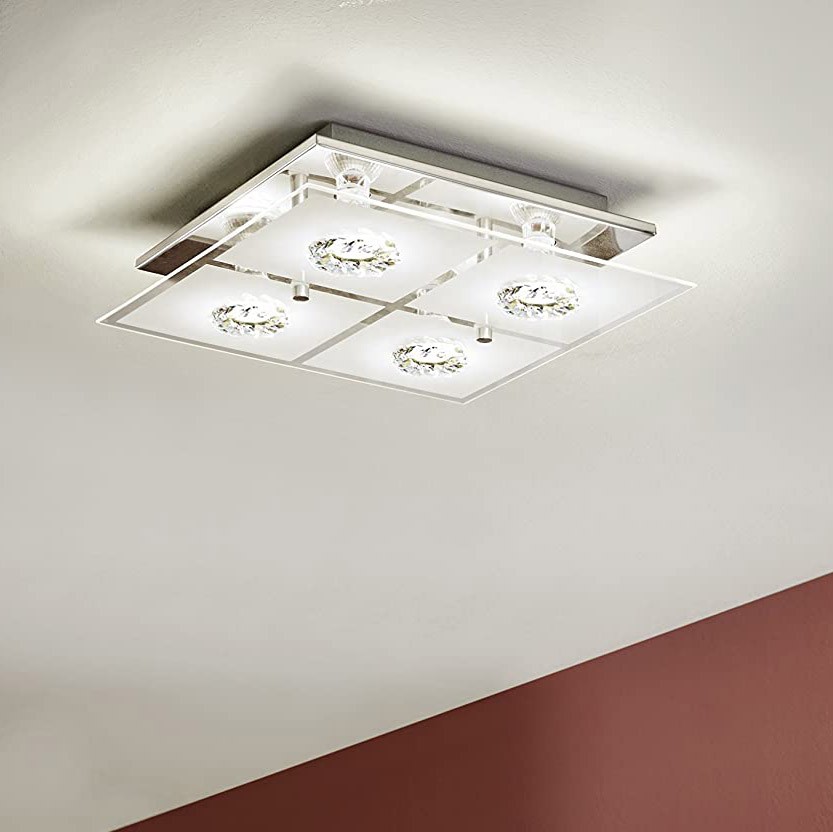75,95 € Envio grátis | Luz de teto interna Eglo 3W 85×31 cm. 4 holofotes Aço e vidro. Cor cinza