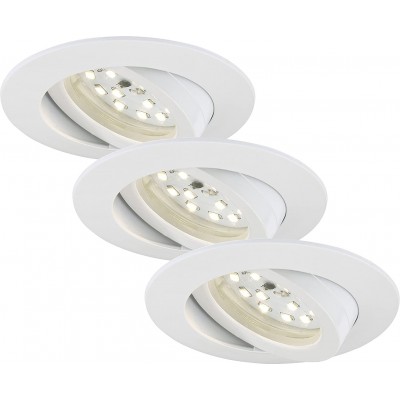 74,95 € Free Shipping | 3 units box Recessed lighting 5W 3000K Warm light. Round Shape 8×8 cm. LED Living room, bedroom and lobby. Modern Style. PMMA. White Color