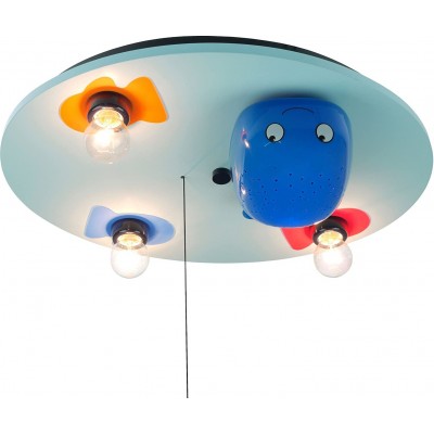 129,95 € Free Shipping | Kids lamp 40W Round Shape 30×30 cm. Triple focus Living room, dining room and lobby. Wood. Blue Color