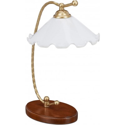 Lámpara de sobremesa 40W Forma Cónica 43×30 cm. Comedor, dormitorio y vestíbulo. Estilo retro. Cristal, Madera y Vidrio. Color blanco