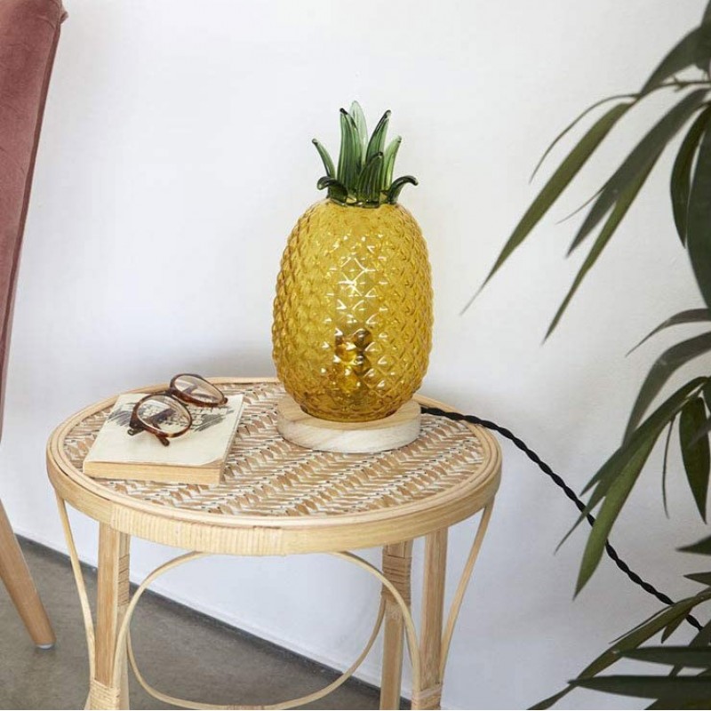 76,95 € Free Shipping | Table lamp 60W 32×13 cm. Pineapple shaped design Living room, bedroom and lobby. Modern Style. Wood and Glass. Yellow Color