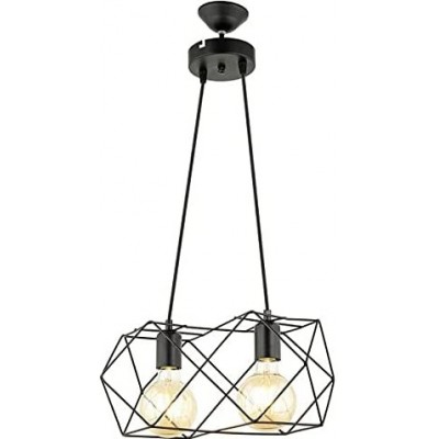 Hanging lamp 60W 100×36 cm. 2 points of light Living room, bedroom and lobby. Metal casting. Black Color
