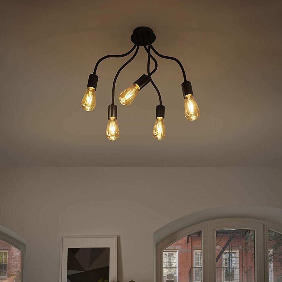 114,95 € Envio grátis | Lustre 43×41 cm. 5 pontos de luz Metais e vidro. Cor preto