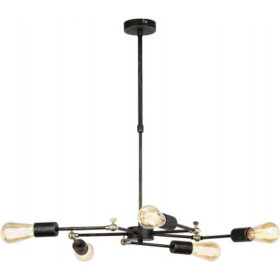 Lámpara de araña 60W 65×60 cm. 5 puntos de luz. Regulable y telescópica Salón, comedor y dormitorio. Estilo vintage. Metal. Color negro