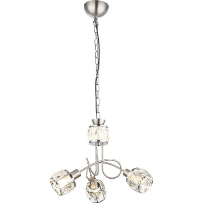 Chandelier 40W 130×40 cm. 4 points of light. chain suspension Living room, dining room and lobby. Glass. Nickel Color