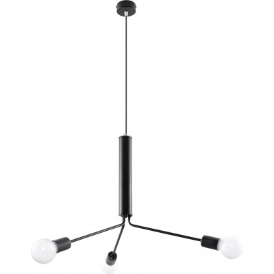 Lampadario 100×74 cm. 5 punti luce Sala da pranzo, camera da letto e atrio. Stile moderno e industriale. Acciaio. Colore nero