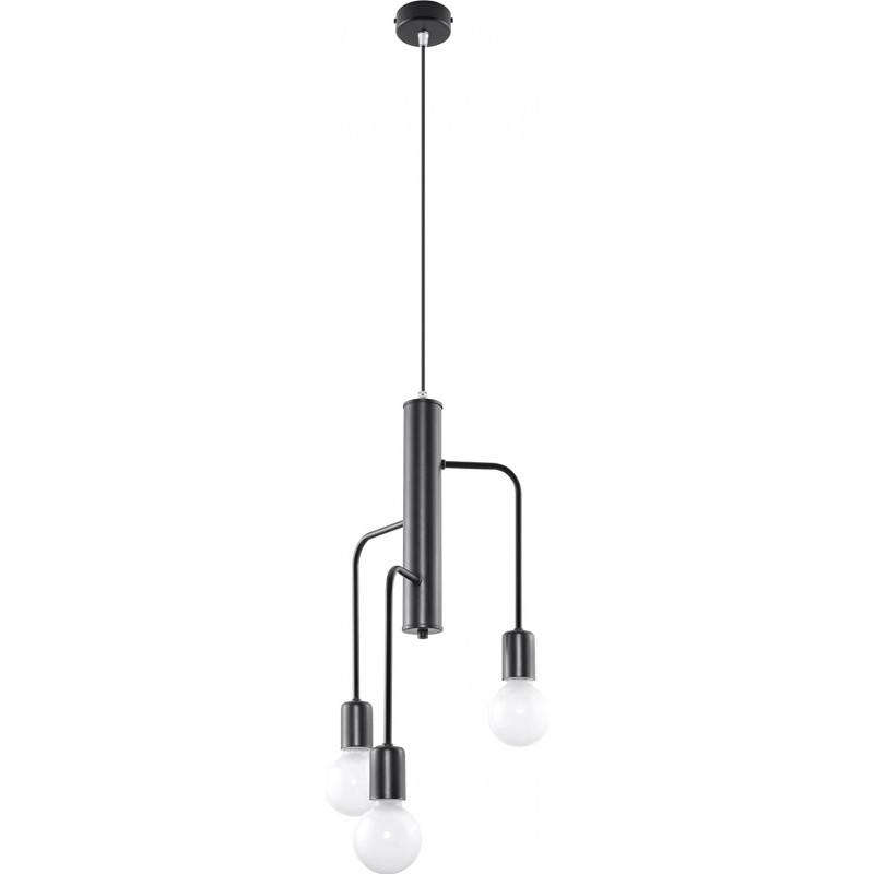 104,95 € Envoi gratuit | Lampe à suspension 100×25 cm. 3 points de lumière Salle à manger, chambre et hall. Style moderne et industriel. Acier. Couleur noir