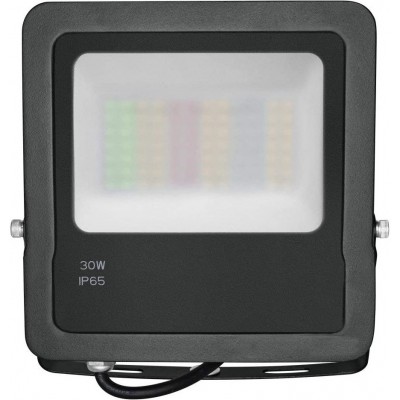 79,95 € Free Shipping | Flood and spotlight 30W 3000K Warm light. Square Shape 21×17 cm. Multicolor RGB LED. Alexa and Google Home Terrace, garden and public space. Aluminum and Glass. Gray Color