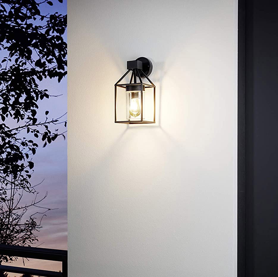 82,95 € Envío gratis | Aplique de pared interior Eglo 60W 36×16 cm. Acero galvanizado y vidrio. Color negro
