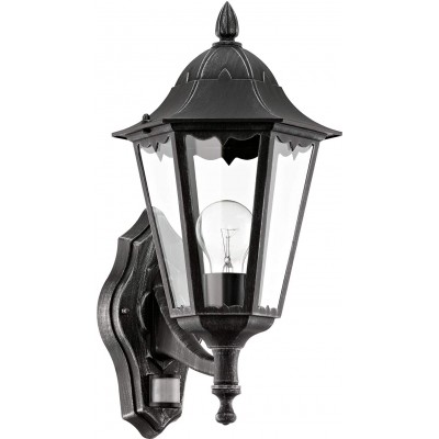 78,95 € Бесплатная доставка | Настенный светильник для улицы Eglo 60W Детектор движения Лобби. Алюминий и Кристалл. Чернить Цвет