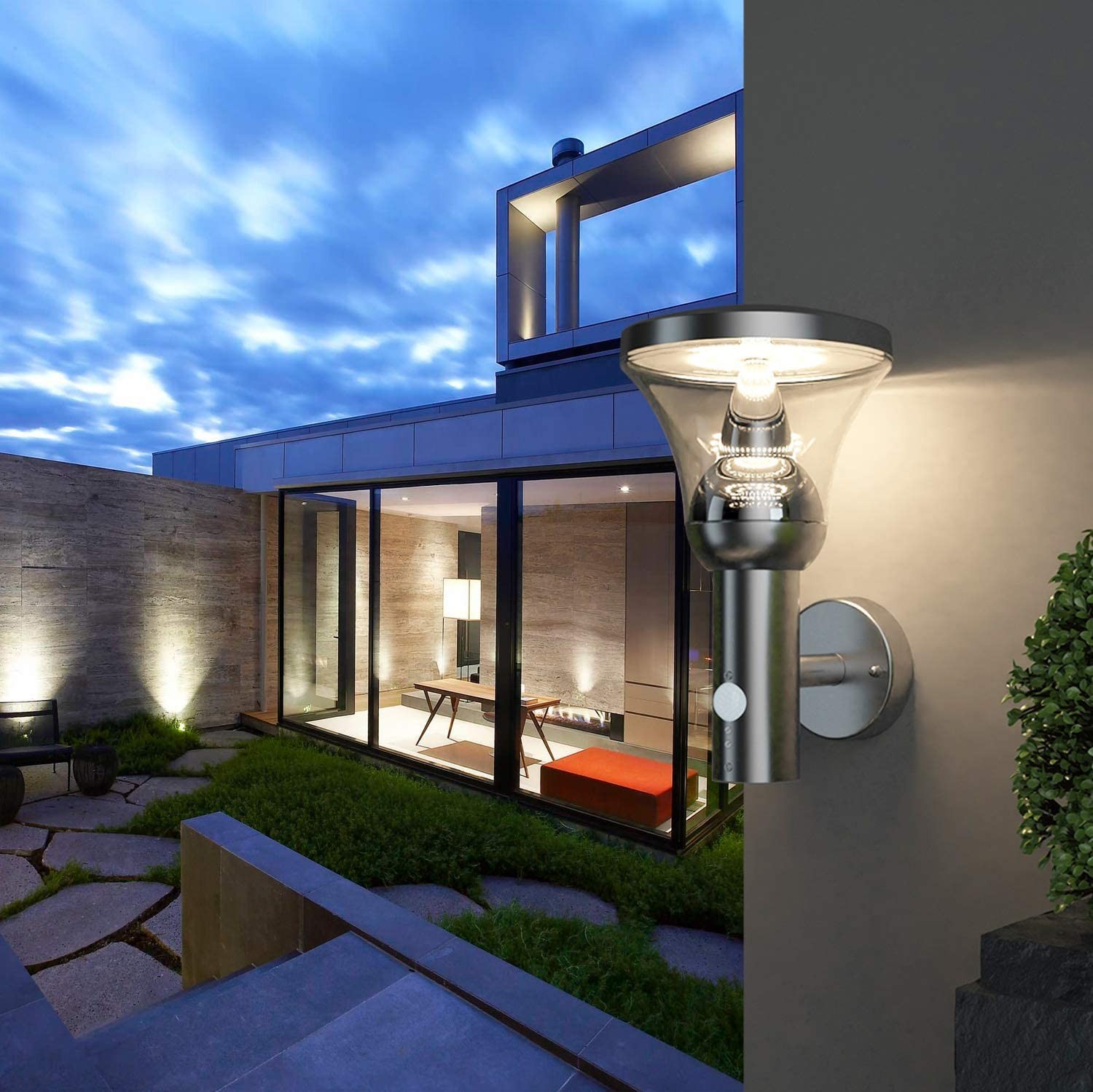 47,95 € Free Shipping | Outdoor wall light 10W 28×18 cm. Motion sensor Stainless steel and metal casting. Plated chrome Color