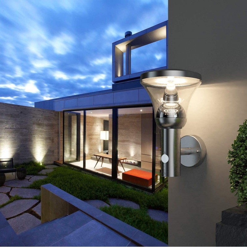 52,95 € Free Shipping | Outdoor wall light 10W 28×18 cm. Motion sensor Terrace, garden and public space. Stainless steel and Metal casting. Plated chrome Color