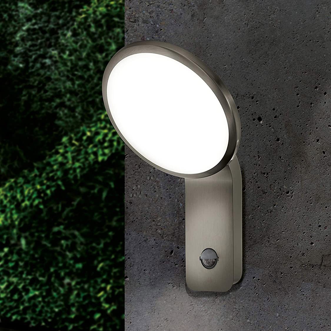69,95 € Envio grátis | Aplique de parede ao ar livre Eglo 32×20 cm. LED com sensor de movimento Aço inoxidável e pmma. Cor prata