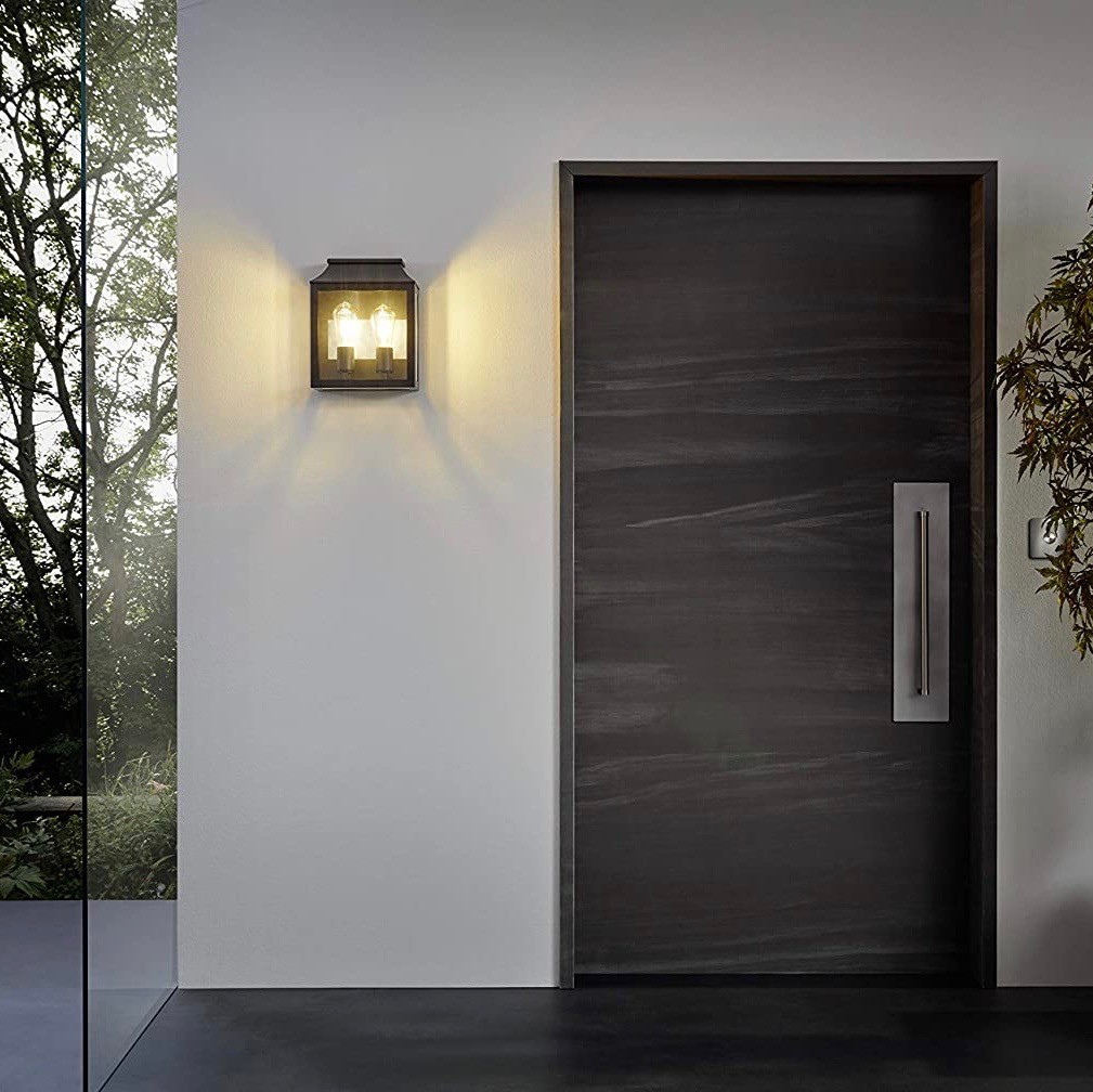 147,95 € Free Shipping | Outdoor wall light Eglo 60W 33×27 cm. 2 points of light Aluminum and glass. Black Color
