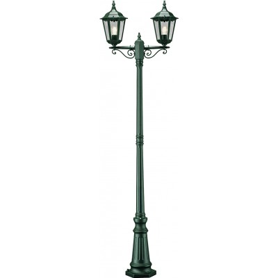Lampione 100W 220×63 cm. 2 teste Terrazza, giardino e spazio pubblico. Alluminio. Colore verde